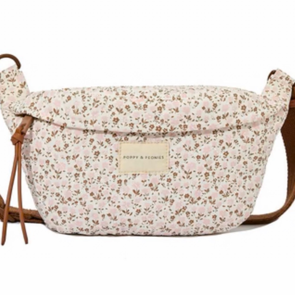 Poppy & Peonies Floral Crossbody Bag - Cream and Brown